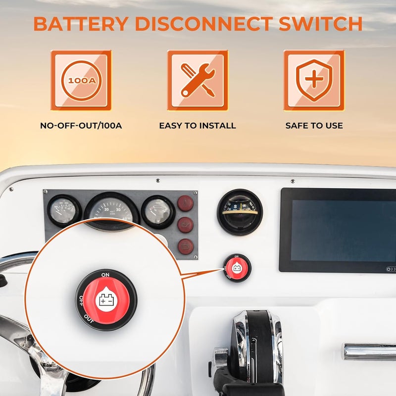 ISINFLASH Battery Disconnect Swicth 12-48V, Battery Master Cut Shut Off Isolator Switch for Marine Boat RV ATV Car Utv Vehicle, Max 32V DC 100A Cont 150A Power Battery Switches (On-Off-Out) (100A) - Image 2